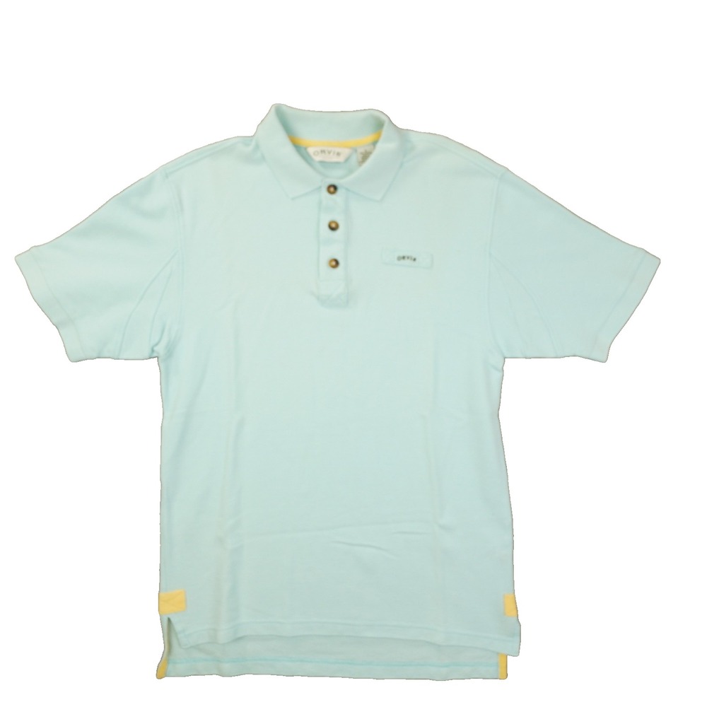 Orvis Red Signature Logo Polo Shirt Mens Small Aqua Blue Outdoor Fishing 0C74